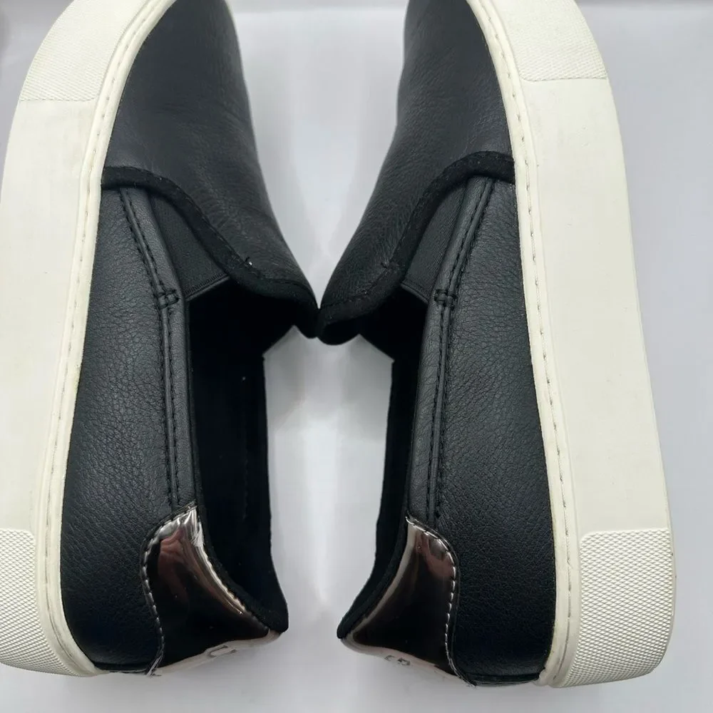 Ugg Cahlvan Black Leather Slip On Gold Accent Sneakers Size 7.5 - Picture 8 of 10